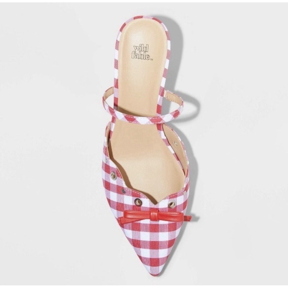 NWT Wild Fable Kitten Heels Womens 8.5 Red White Lysandra Gingham Eyelet Pointed - Picture 3 of 5